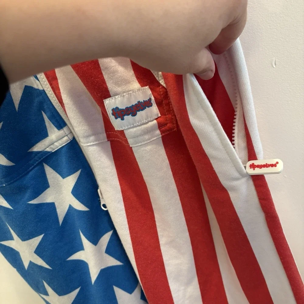 Tipsy Elves MEN'S Sz M‎ USA Hooded Fleece Patriotic American Flag Jumpsuit